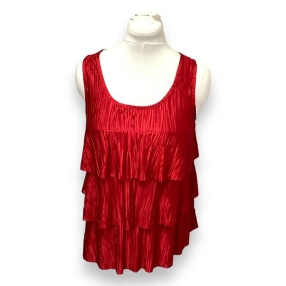 AGB Women’s Sleeveless Scoop Neck Ruffle Layered Blouse, Red, size L - Picture 1 of 6